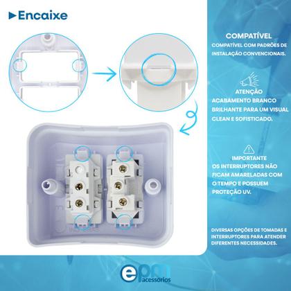 Imagem de Interruptor Simples 1 Tecla + Tomada 10A 2p+t Sobrepor Externo Com Espelho Branco Linha Viena