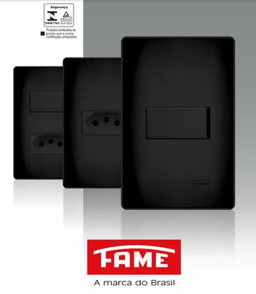 Imagem de Interruptor Simples 16A + Tomada 10A Placa 4X2 Habitat Black - FAME