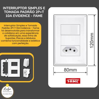 Imagem de Interruptor Simples com Tomada Distante 10A Evidence Fame