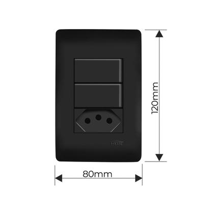 Imagem de Interruptor Simples Duplo e Tomada 2P+T 10A Fame Habitat Black com Placa 4x2 Preto