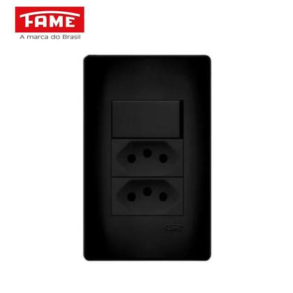 Imagem de Interruptor Simples e Tomada dupla 10A Preta Fame