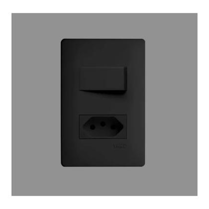 Imagem de Interruptor Simples e Tomada Preta Habitat Black 2P+T 10A Fame