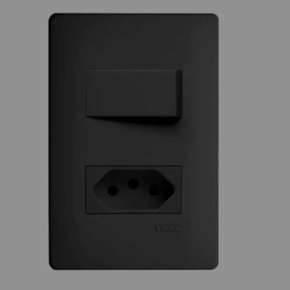 Imagem de Interruptor Simples e Tomada Preta Habitat Black 2P+T 10A Fame