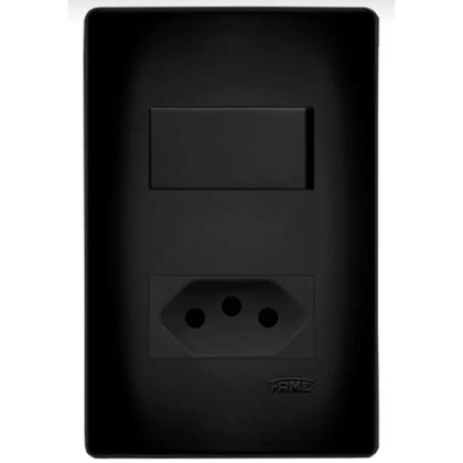 Imagem de Interruptor Simples e Tomada Preta Habitat Black 2P+T 10A Fame