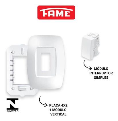 Imagem de Interruptor Simples Fame Elegance Com Placa Vert. 4x2 Branco