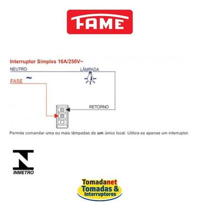 Imagem de Interruptor Simples Fame Elegance Com Placa Vert. 4x2 Branco