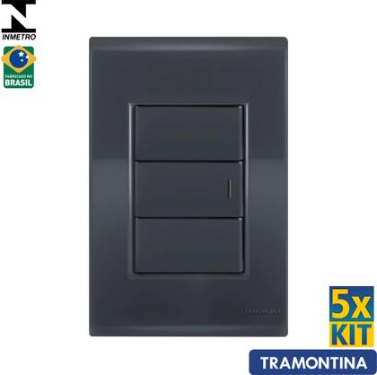 Imagem de Interruptor Simples Giz Grafite Tramontina 10A/250V Kit c/ 5 unidades
