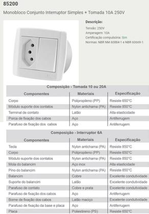 Imagem de Interruptor Simples Tomada 20A Dupla Para Móveis Ilumi Slim