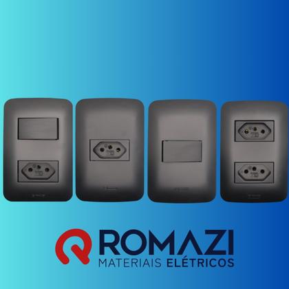 Imagem de Interruptor Simples+Tomada 4x2 20A Placa Preto Canoa Romazi