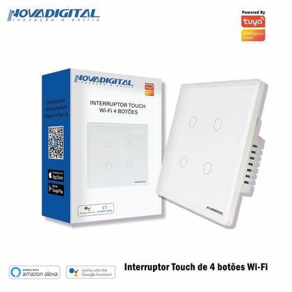 Imagem de Interruptor smart 4x4 WiFi 4 botões Touch Alexa Google - BRANCO