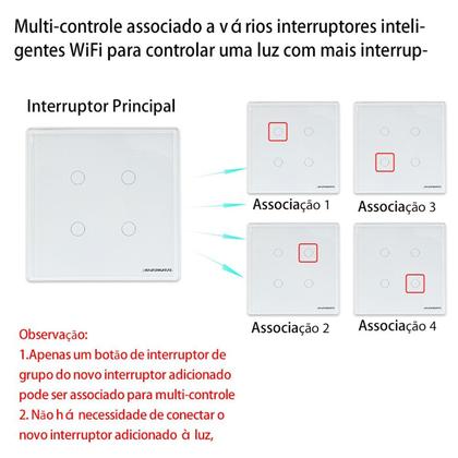 Imagem de Interruptor smart 4x4 WiFi 4 botões Touch Alexa Google Preto
