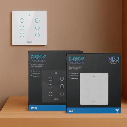 Imagem de Interruptor Smart Inteligente WiFi 2.4 GHz Alexa Google 1,2,3,4,6,8 Botão Digital Touch Bivolt com Neutro Paralelo Neo