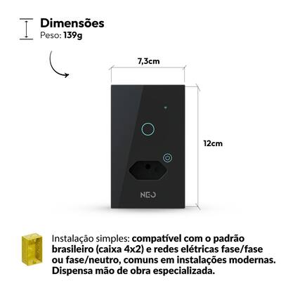 Imagem de Interruptor Smart Wi-fi 2.4 GHz Alexa google 1 Botão e Tomada 4x2 Bivolt Preto 291990627 Neo Avant