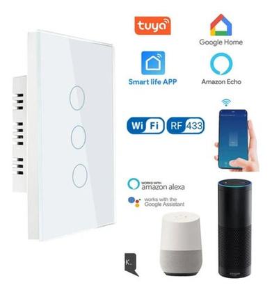 Imagem de Interruptor Smart Wi-fi Touch 3 Botões Com Alexa/google