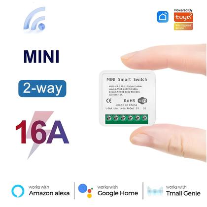 Imagem de Interruptor Smart WiFi 16A Tuya Mini - Controle de 2 Vias para Automação Residencial (Alexa e Google)