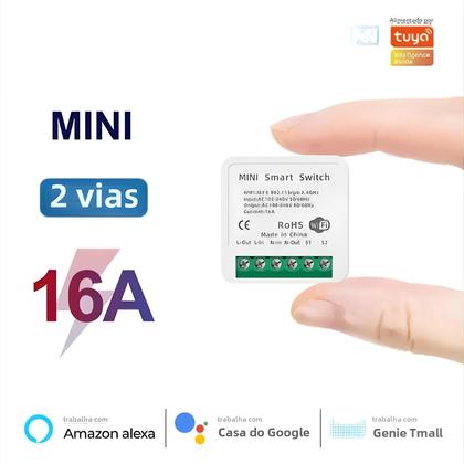 Imagem de Interruptor Smart WiFi 16A Tuya Mini - Controle de 2 Vias para Automação Residencial (Alexa e Google)