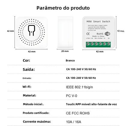 Imagem de Interruptor Smart WiFi 16A Tuya Mini - Controle de 2 Vias para Automação Residencial (Alexa e Google)