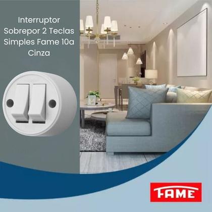 Imagem de Interruptor sobrepor 2 teclas simples fame 10a cinza