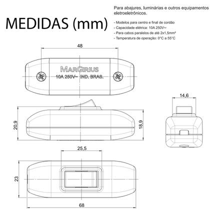 Imagem de Interruptor Tecla Final De Cordao Abajur Luminária Cristal 10A 250V Ifc-100 Margirius