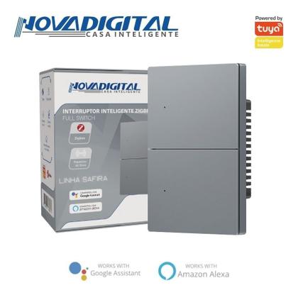 Imagem de Interruptor Tecla Fisica 2 Botões Zigbee com Led NovaDigital Grafite - Cinza