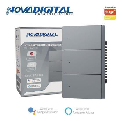Imagem de Interruptor Tecla Fisica 3 Botões Zigbee com Led NovaDigital Grafite - Cinza