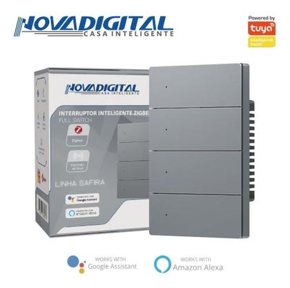 Imagem de Interruptor Tecla Fisica 4 Botões 4x2 Zigbee com Led NovaDigital Grafite - Cinza