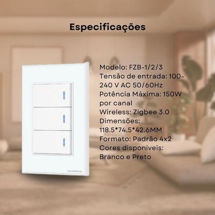 Imagem de Interruptor tecla Fisica com Led 1 boão Zigbee Branco NovaDigital -NFZB-1-W