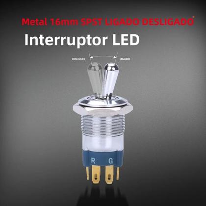 Imagem de Interruptor Toggle À Prova d'Água 12V 24V 16MM Com LED RGB SPST Para Carro Barco Marinho