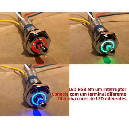 Imagem de Interruptor Toggle À Prova d'Água 12V 24V 16MM Com LED RGB SPST Para Carro Barco Marinho