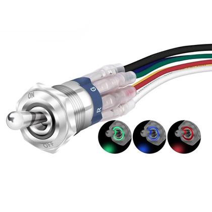 Imagem de Interruptor Toggle À Prova d'Água 12V 24V 16MM Com LED RGB SPST Para Carro Barco Marinho