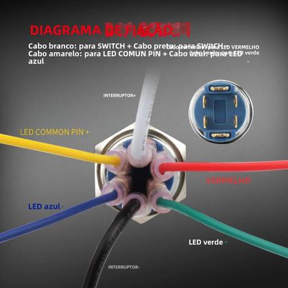 Imagem de Interruptor Toggle À Prova d'Água 12V 24V 16MM Com LED RGB SPST Para Carro Barco Marinho