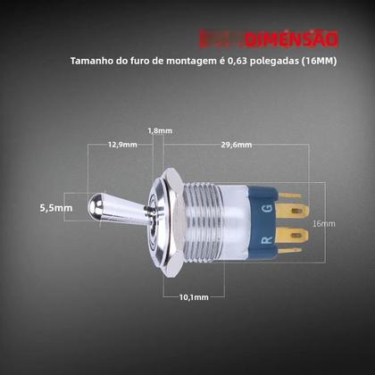 Imagem de Interruptor Toggle À Prova d'Água 12V 24V 16MM Com LED RGB SPST Para Carro Barco Marinho