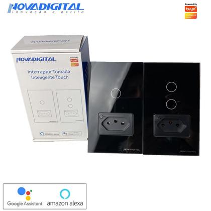 Imagem de Interruptor Tomada Inteligente Wi-Fi 2 Botões Preto Tuya