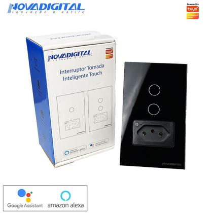 Imagem de Interruptor Tomada Inteligente Wi-Fi 2 Botões Preto Tuya