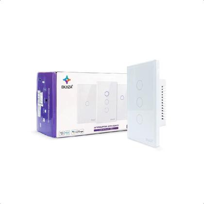 Imagem de Interruptor Touch 2.5D Inteligente 3Botões Wifi -Branco