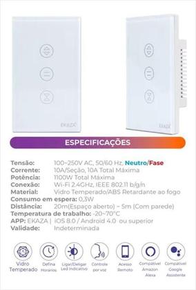 Imagem de Interruptor Touch De Cortina Inteligente Eka Wi-Fi 4X2