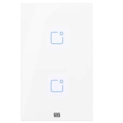 Imagem de Interruptor Touch Inteligente 2 Botoes WI-FI 10A + RF com Placa 4X2 WEG Home Branco.