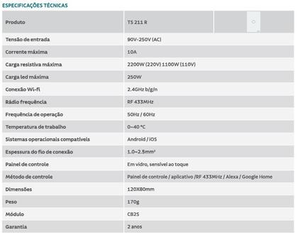 Imagem de Interruptor Touch Smart Tramontina Branco com 1 Canal