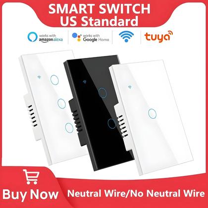Imagem de Interruptor Touch Smart WiFi Tuya Requer Fio Neutro Dos EUA 1/2/3/4 Gang Alexa Google Home