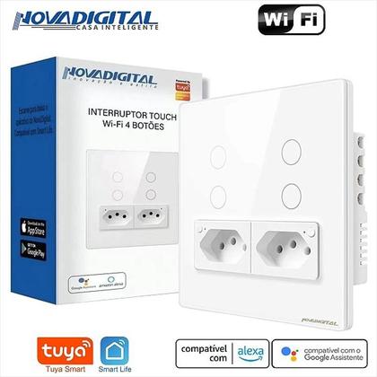 Imagem de Interruptor Touch Wi-Fi NovaDigital 4 Botões 2 Tomadas 4x4 Branco
