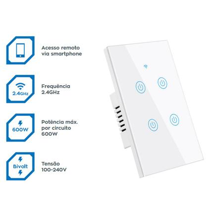 Imagem de Interruptor Touch Wifi Inteligente 4 Botões Aitek Alexa Google