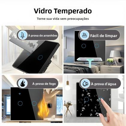 Imagem de Interruptor Touch WiFi Inteligente EU 1/2/3/4 Gang, Fio Neutro Necessário, Compatível Com Alexa E