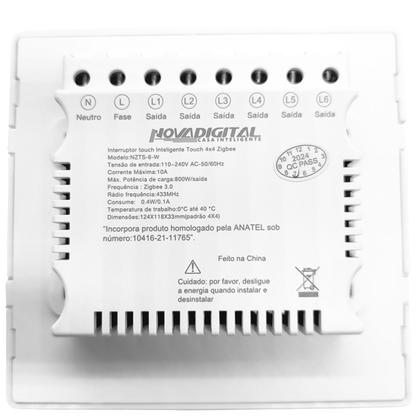 Imagem de Interruptor Touch Zigbee 4x4 6 Botões Branco Novadigital Business