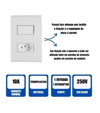 Imagem de Interruptor Tramontina 1 Tecla Simples Liz Tomada 10A 250V com Placa Branco 57170264