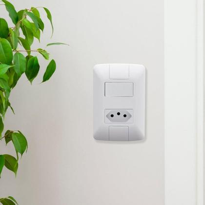 Imagem de Interruptor Tramontina Aria 1 Tecla Simples - Tomada 2P+T 10A com Placa Branco