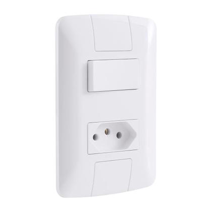 Imagem de Interruptor Tramontina Aria 1 Tecla Simples - Tomada 2P+T 10A com Placa Branco