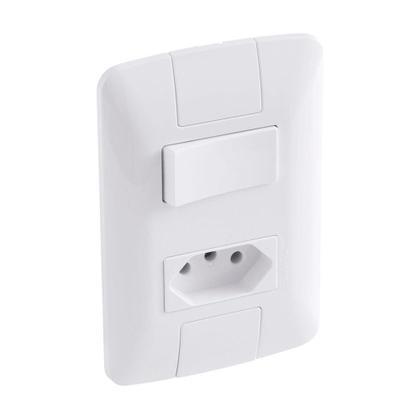 Imagem de Interruptor Tramontina Aria 1 Tecla Simples - Tomada 2P+T 10A com Placa Branco