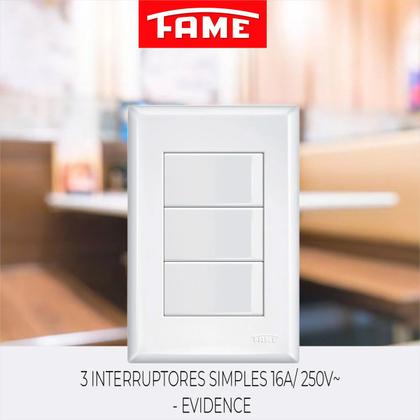 Imagem de Interruptor Triplo Simples 16a - Evidence Branco Kit C/3
