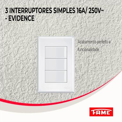 Imagem de Interruptor Triplo Simples 16a - Evidence Branco Kit C/3