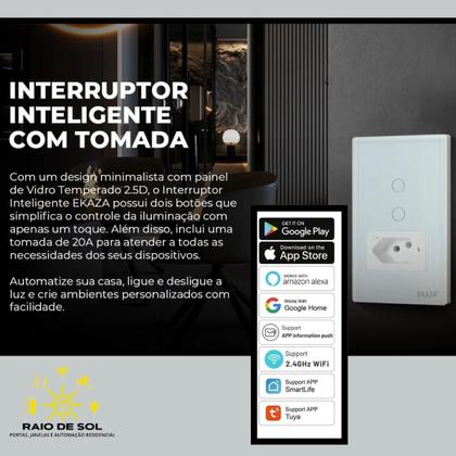 Imagem de Interruptor Wi-Fi Inteligente 2 Botões 1 Tomada Branco Eka